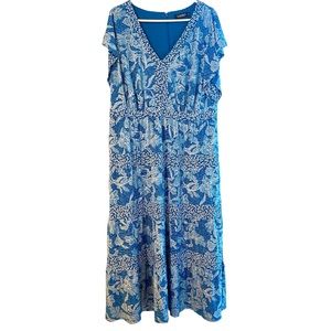 Lauren Ralph Lauren Blue White Floral Flounce Sleeve Maxi Dress 14W